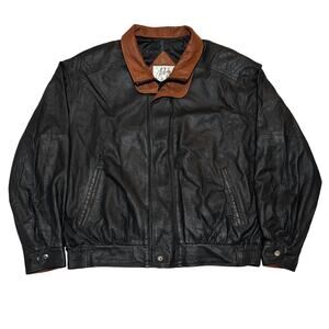 VTG Remy Leather Jacket Mens 42 2XL Black Bomber Double Collar Made in USA